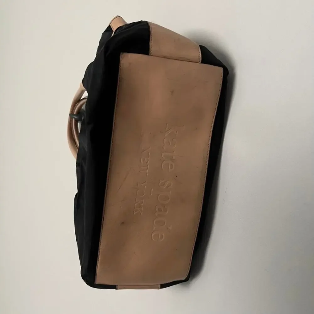 KATE SPADE STEVIE BLACK NYLON AND LEATHER SATCHEL